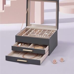 Elegant Gray Jewelry Box with Mirror